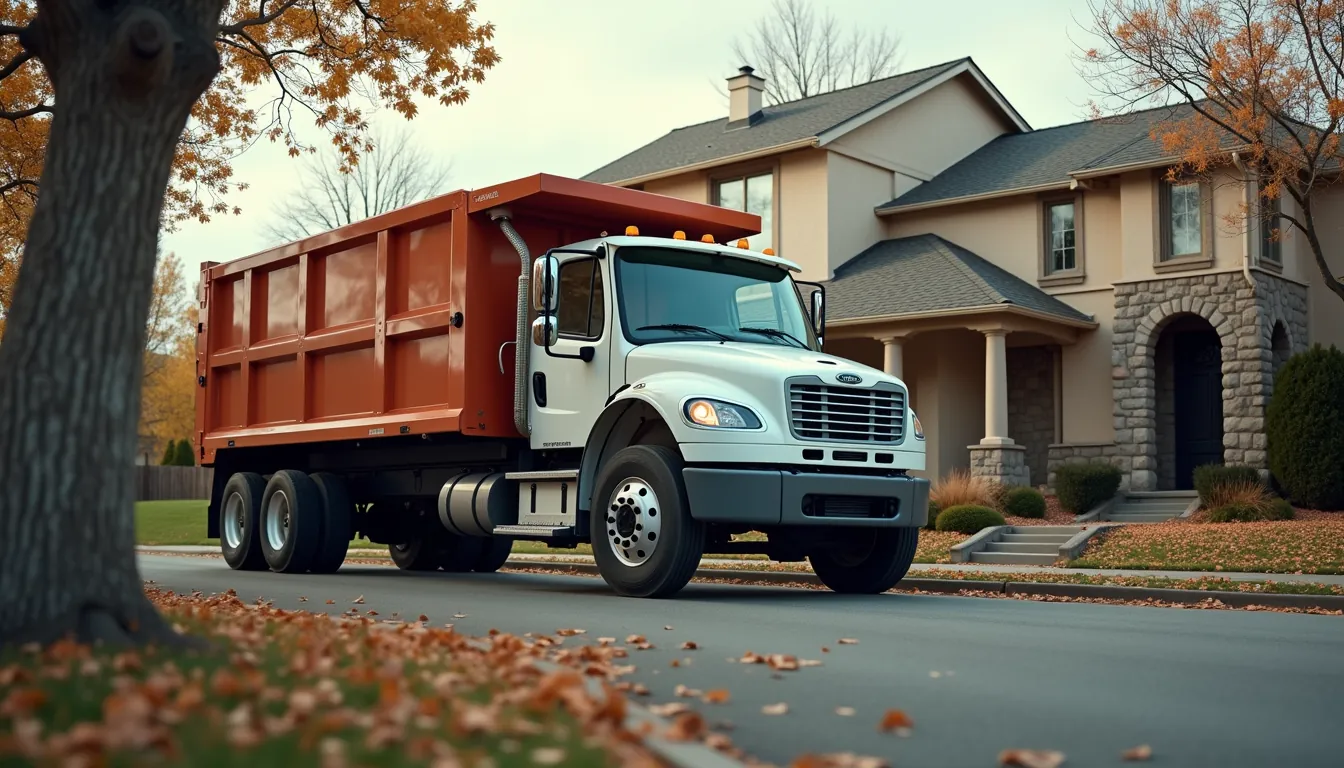 Hauling truck on a residential street